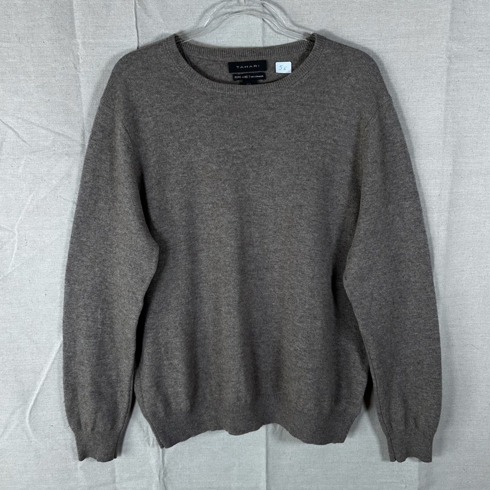 Tahari Pure Luxe Mens XL Cashmere Sweater Mocha Brown Crew Neck Long Sleeve Knit